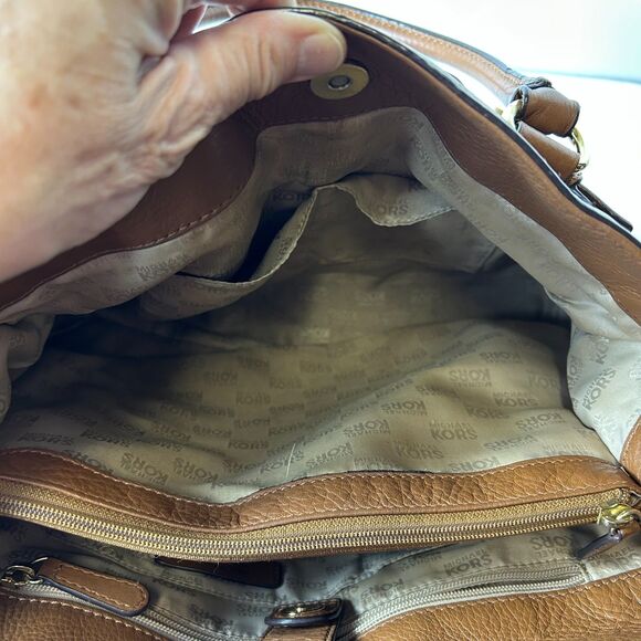 Michael Kors Hamilton Caramel Brown Leather Belt Chain Detail Tote Satchel Bag - Picture 7 of 15